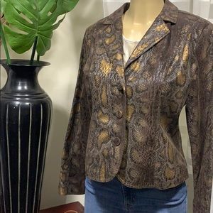 BAMBOO TRADERS Gold & Brown Snakeskin Print Jacket